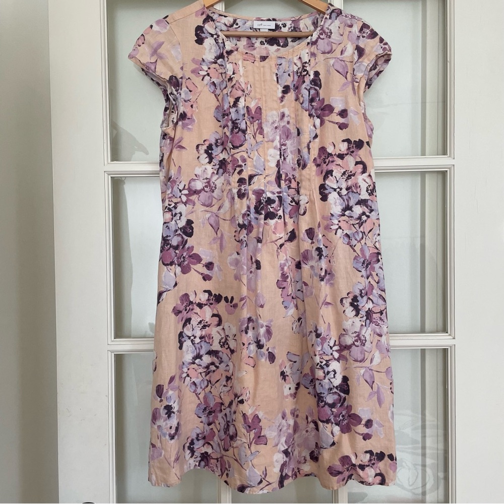 J Jill 100% linen floral print dress peach purple women's size medium M